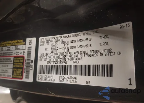 2015 Toyota Tundra Sr5 5.7L V8 z USA, uszkodzony, nr VIN 5TFUY5F15FX470922